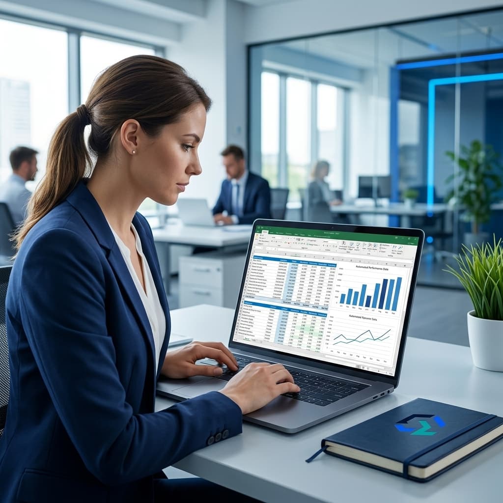 Analyst working with laptop data dashboards