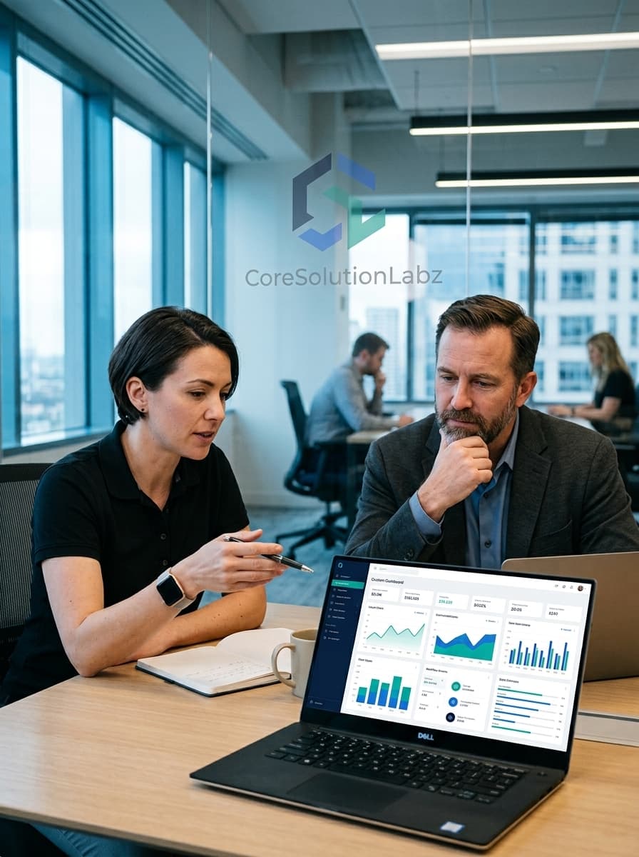 Professionals reviewing custom software