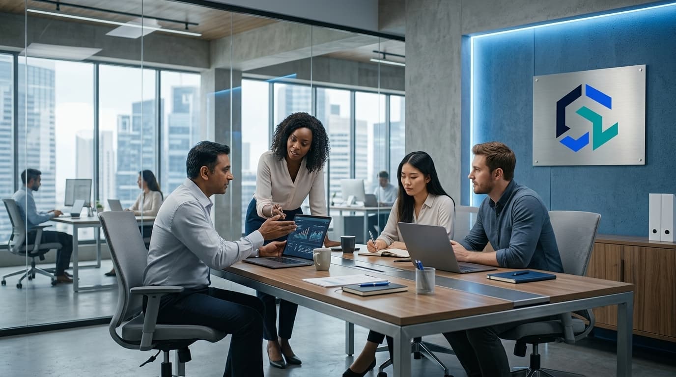 CoreSolutionLabz team collaborating in a modern office